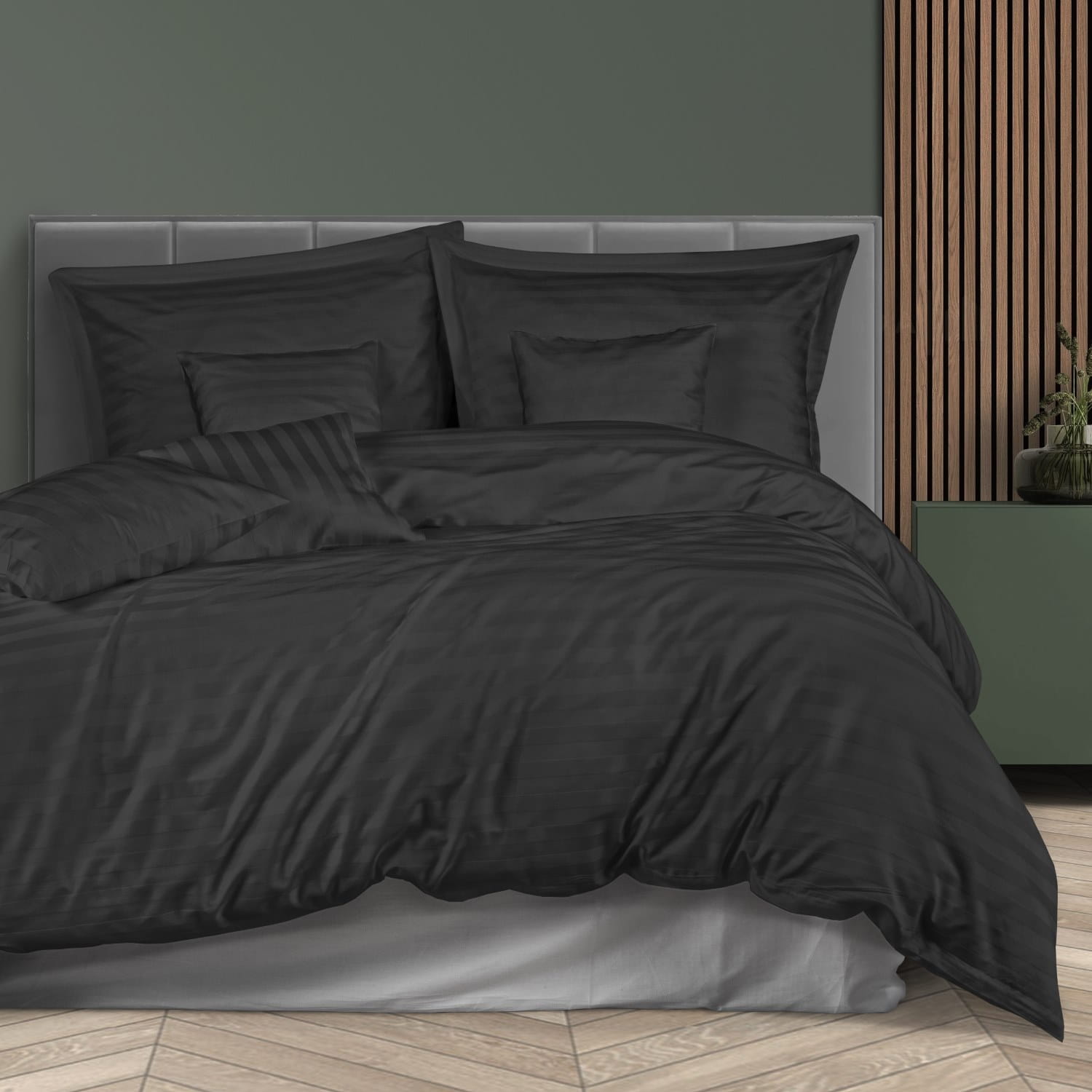 Pościel 160x200 bambusowa 7 el. Stripe czarna w pudełku