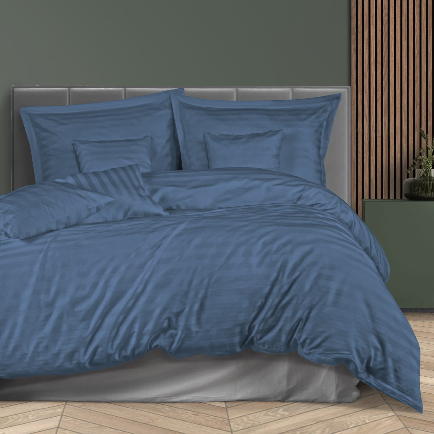 Pościel 160x200 bambusowa 7 el. Stripe chabrowa w pudełku