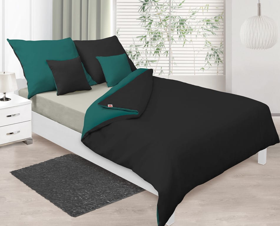 Pościel dwustronna 160x200 satynowa Double Face ciemnozielona + czarna Matex