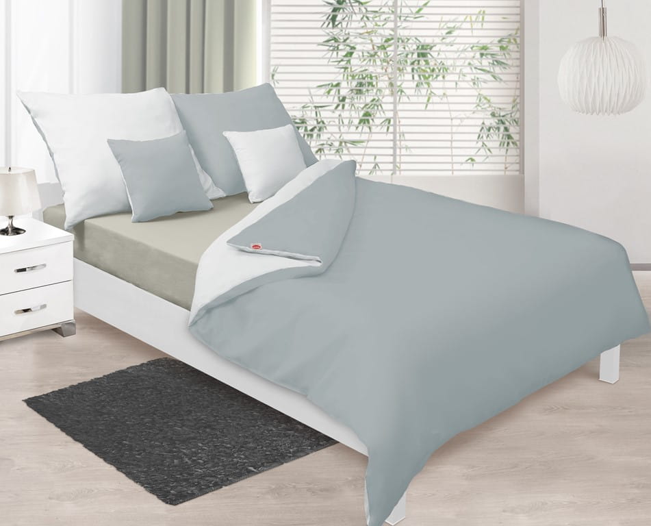 Pościel dwustronna 220x200 satynowa Double Face biała + jasnoszara Matex