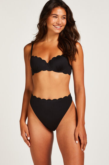 Hunkemöller Figi bikini z wysokim stanem z falowanym brzegiem Czarny