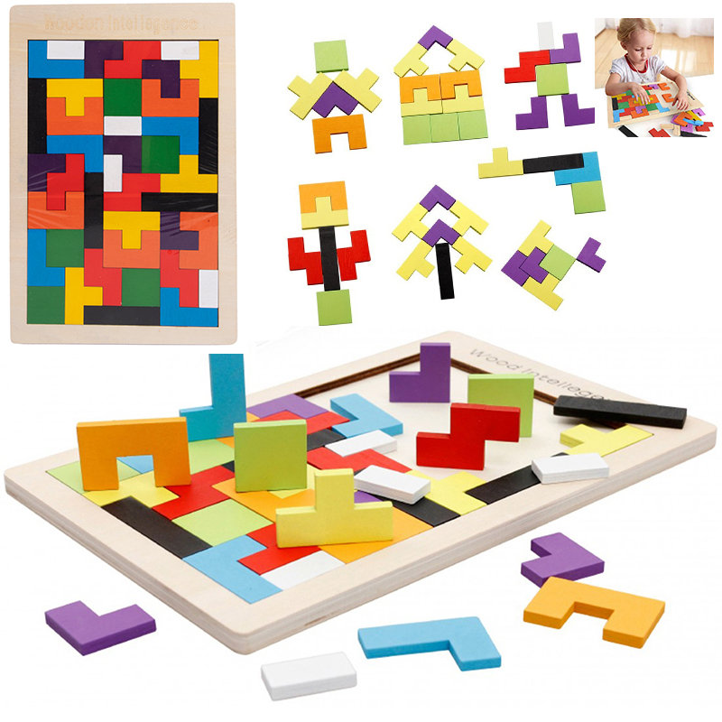 DREWNIANE KLOCKI TETRIS UKŁADANKA NA TABLICY