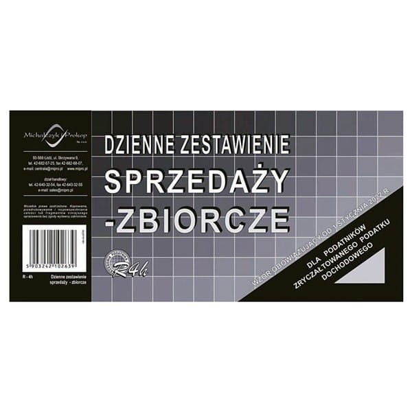 Druk offsetowy dzienne zestawienie sprzedaży zbiorczej 1/3 A4 50 kartek MICHALCZYK I PROKOP /R-4A/