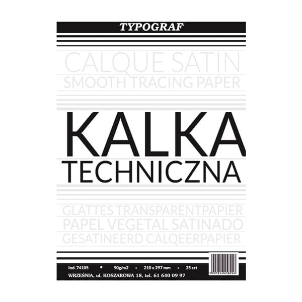 Kalka techniczna A4/90g TYPOGRAF 25ark. /74105/