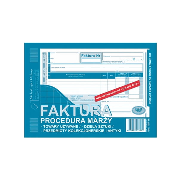 Druk samokopiujący faktura vat marża A5 80 kartek 01022 procedura marży - towary używane nowy druk 2013 TYPOGRAF /01022/