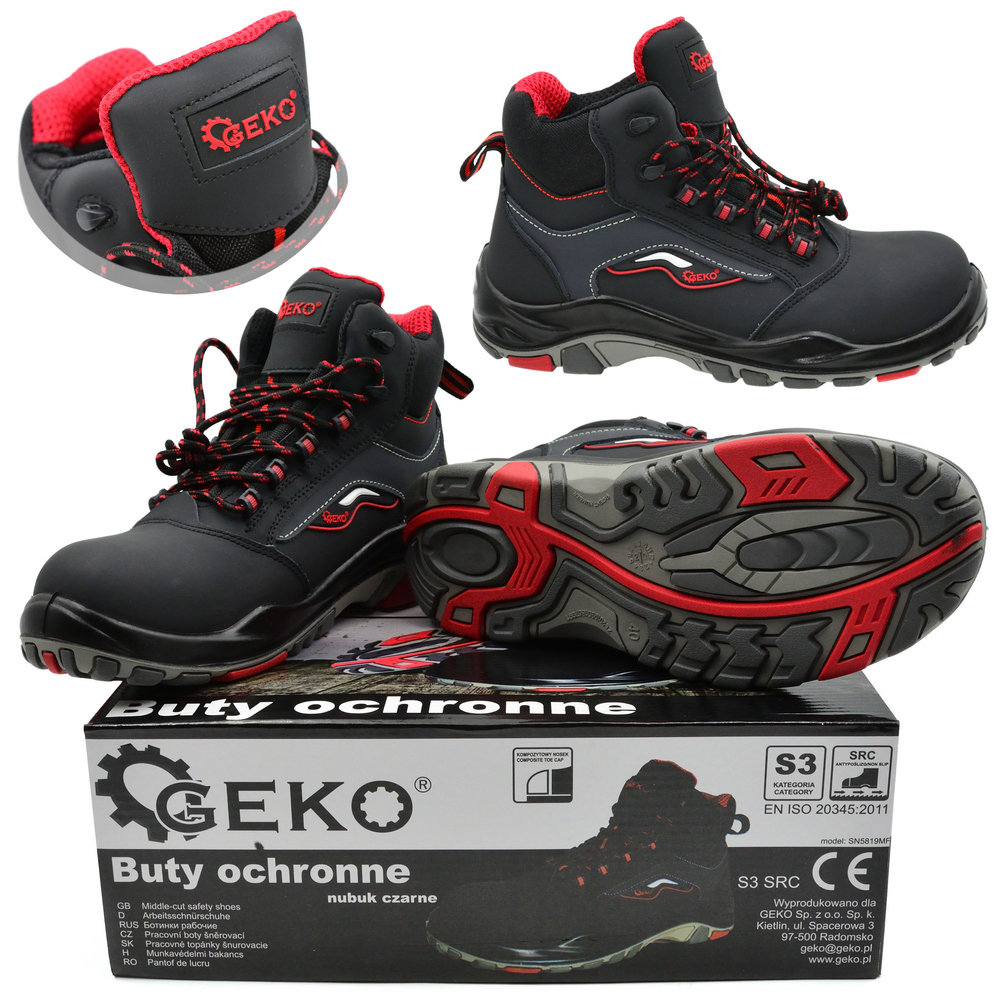 BUTY ROBOCZE OCHRONNE SKÓRZANE NUBUK GEKO G90545-42 ROZMIAR 42 KLASA S3/SRC PREMIUM