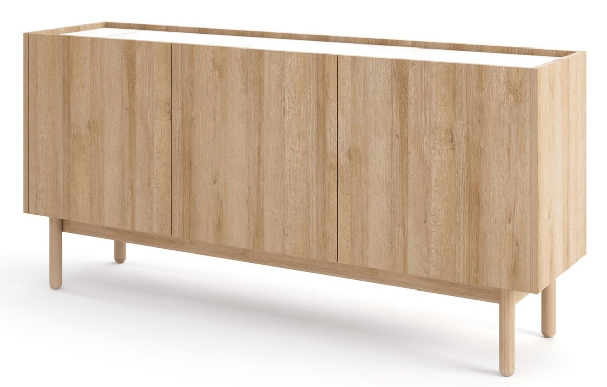 SZEROKA Komoda w Stylu BOHO 144 cm DĄB RIVIERA Nóżki DREWNIANE
