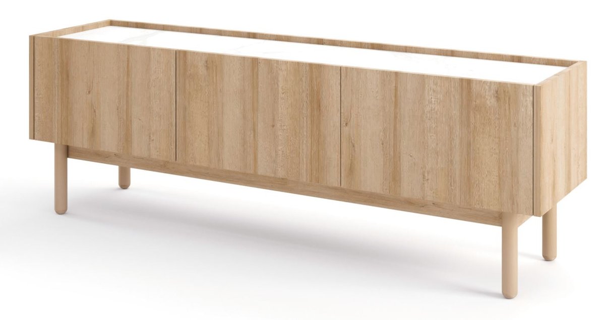 Szafka RTV w Stylu BOHO 144 cm Pod Telewizor DĄB RIVIERA Nóżki DREWNIANE