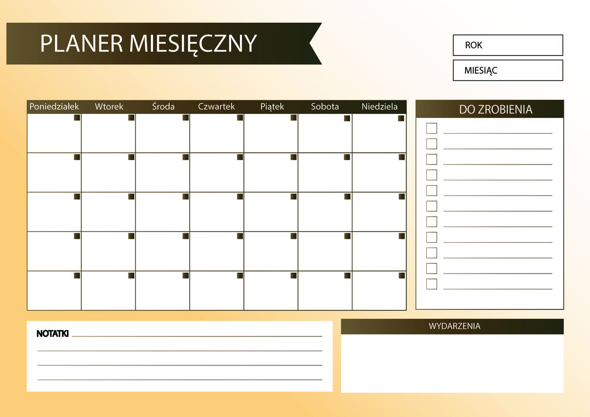 Miesięczny planer magnetyczny 30x42 cm z markerem pomarańczowo brązowy