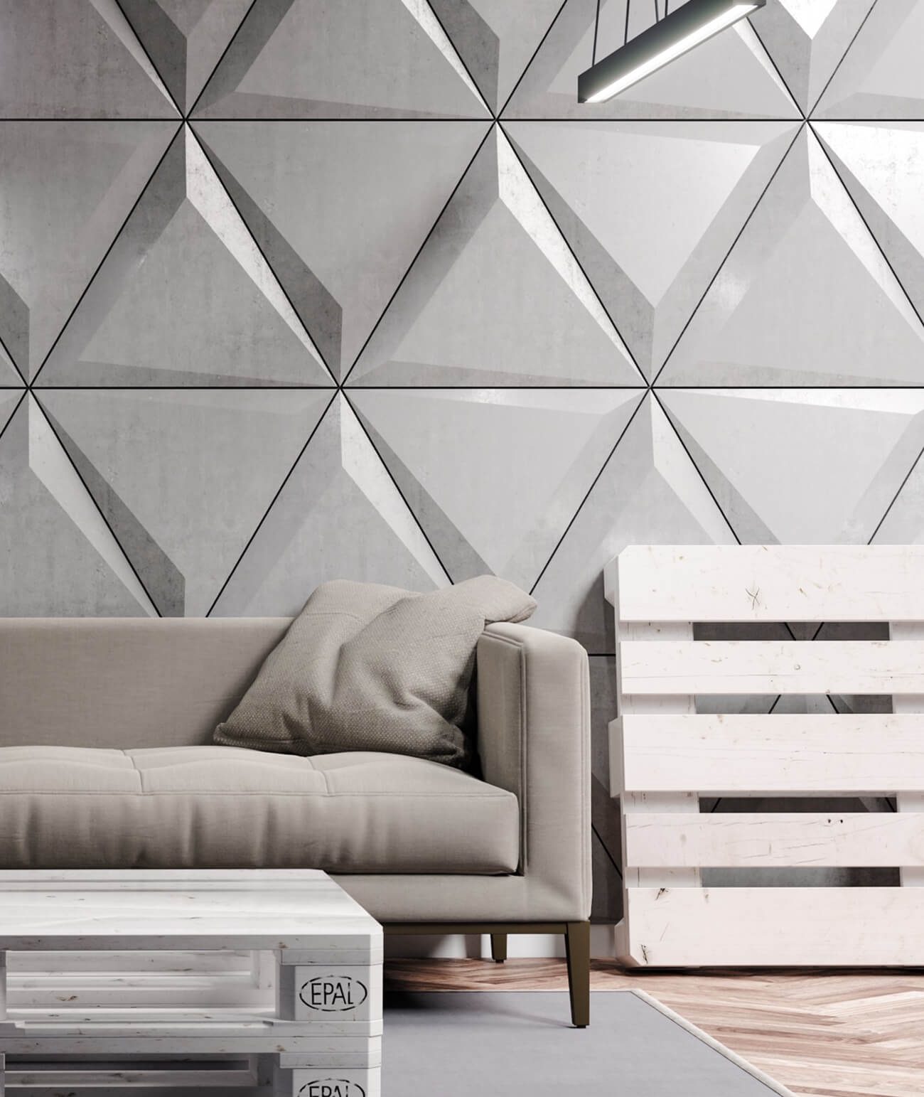 60x60 cm VT - PB36 (S50 jasny szary - mysi) TRIANGLE - Panel dekor 3D beton architektoniczny