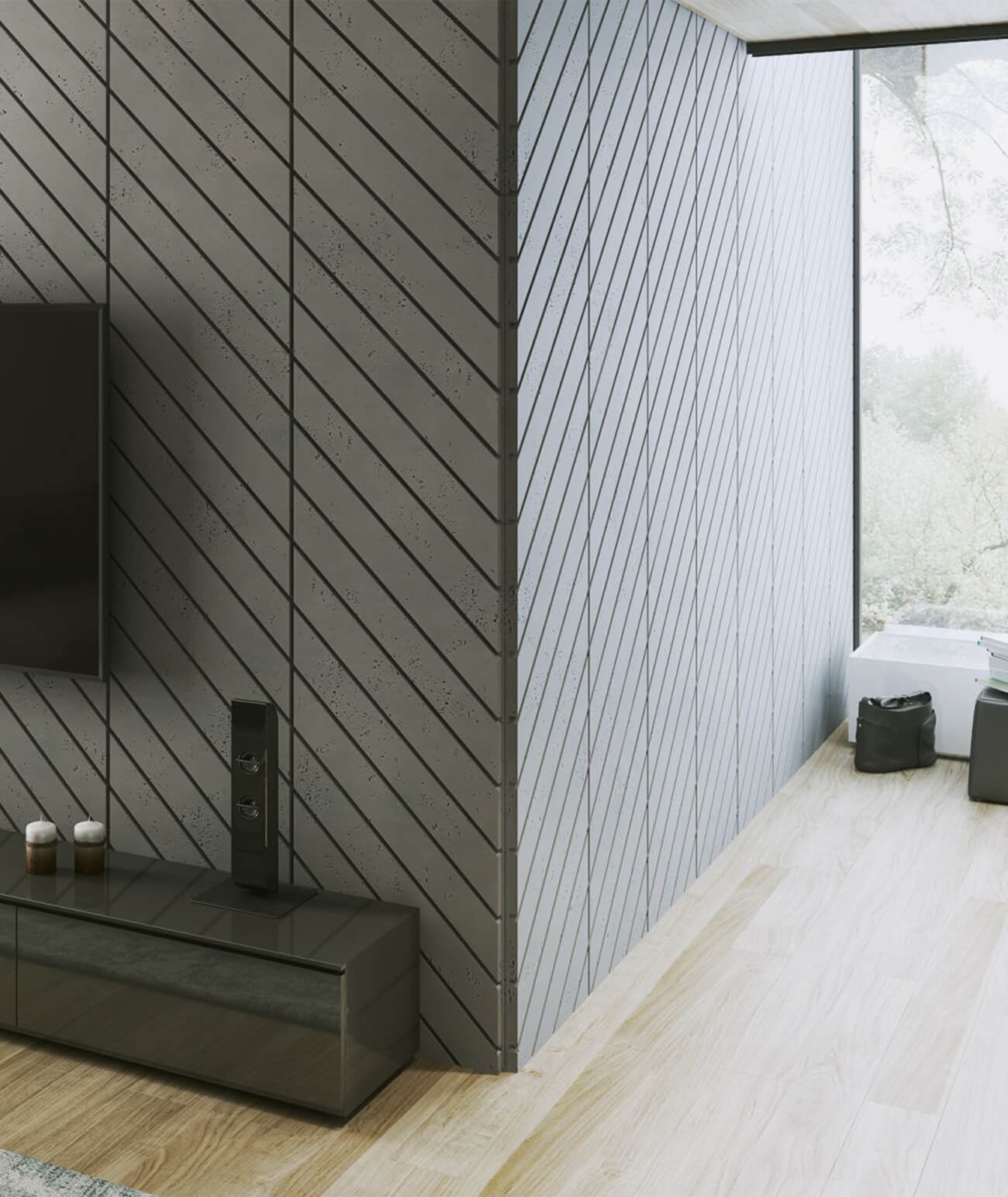 121x50,1 cm VT - PB43 (B15 czarny) JODEŁKA - Panel dekor 3D beton architektoniczny