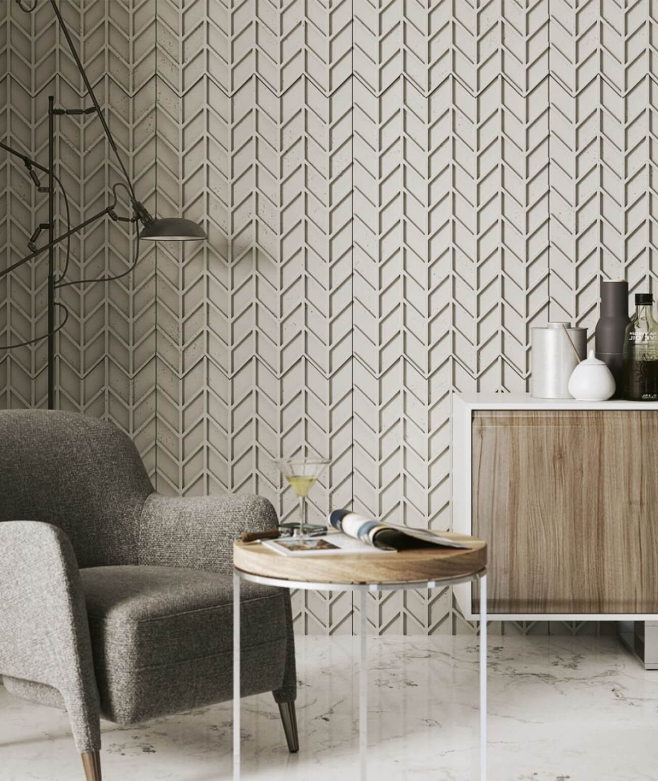 93,5x60 cm VT - PB49 (B0 biały złamany) JODEŁKA - Panel dekor 3D beton architektoniczny