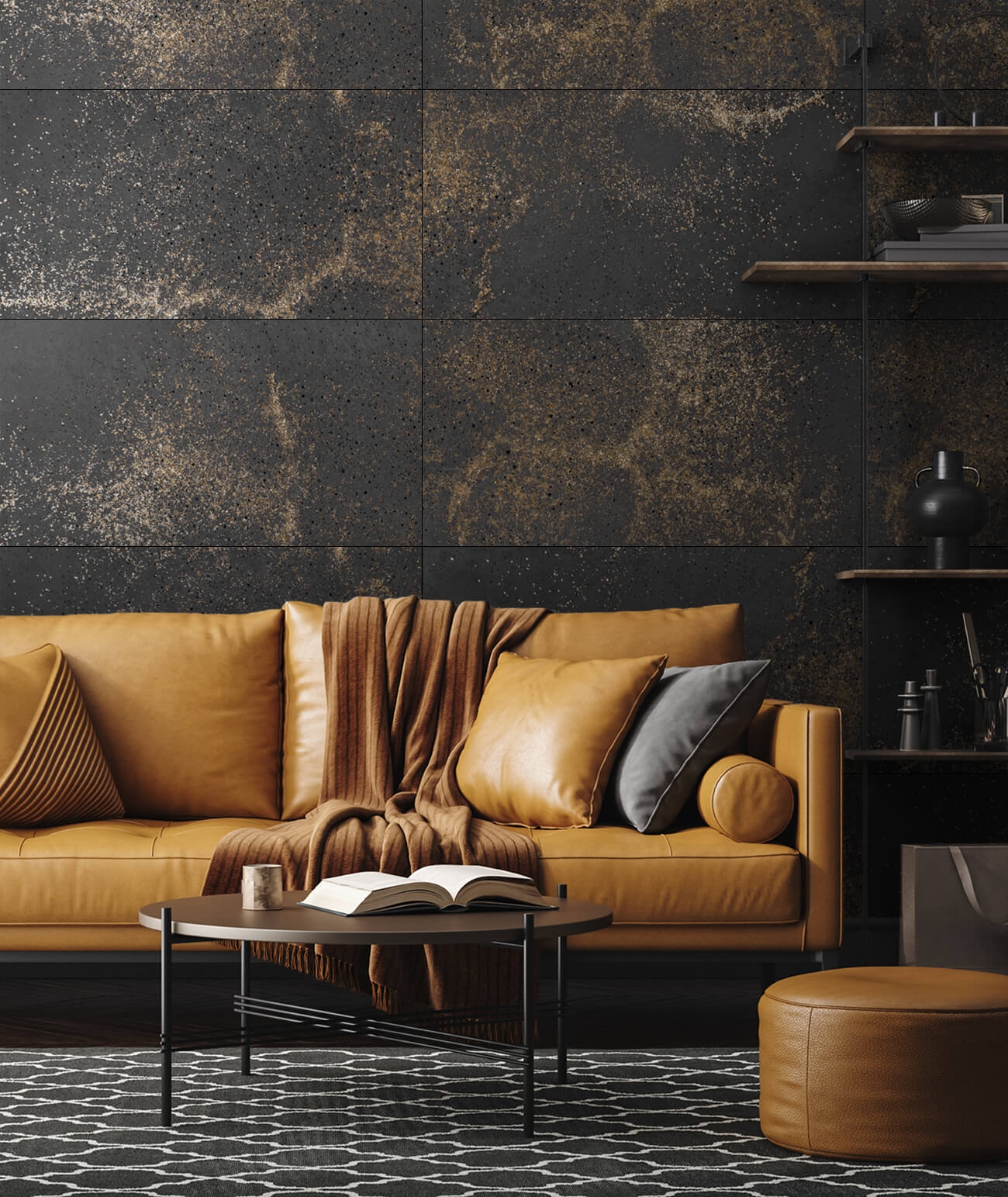 60x60 cm DS - (grafitowy, złote kruszywo) - płyta beton architektoniczny ultralekka