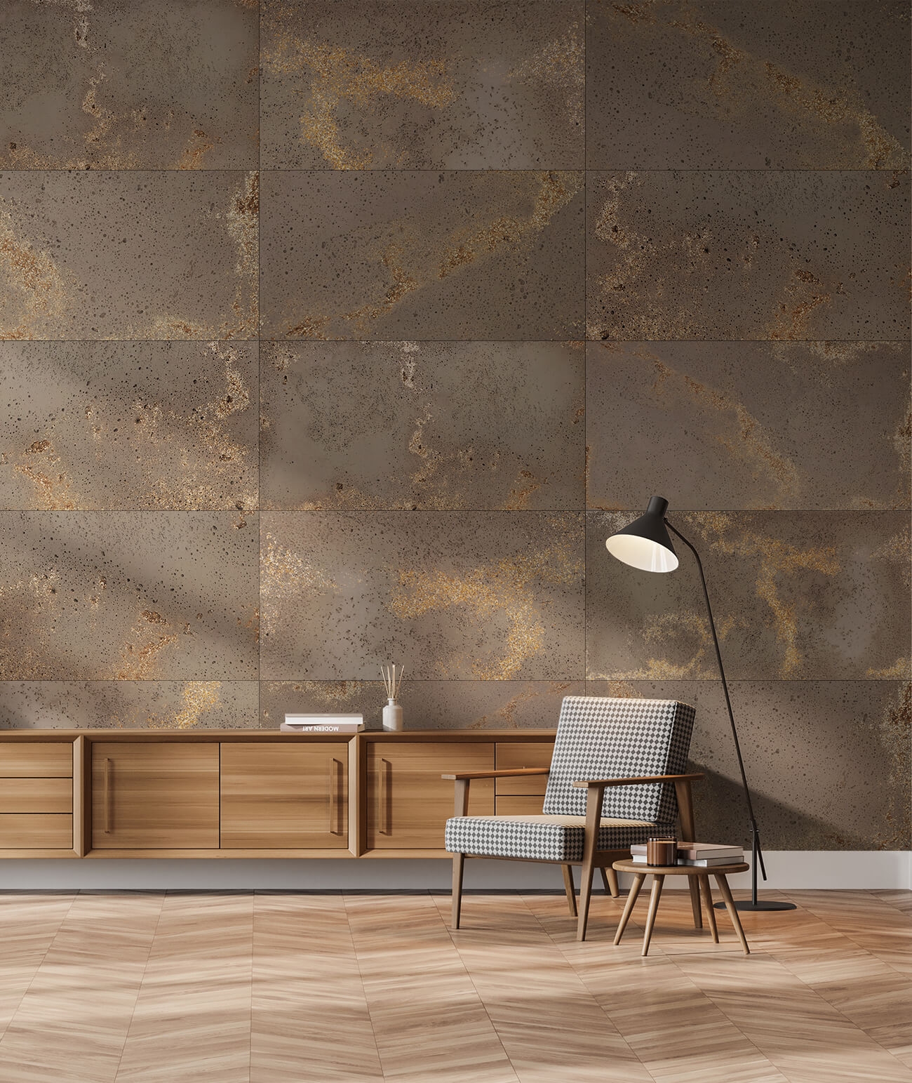 30x60 cm DS - (brązowy, złote kruszywo) - płyta beton architektoniczny ultralekka