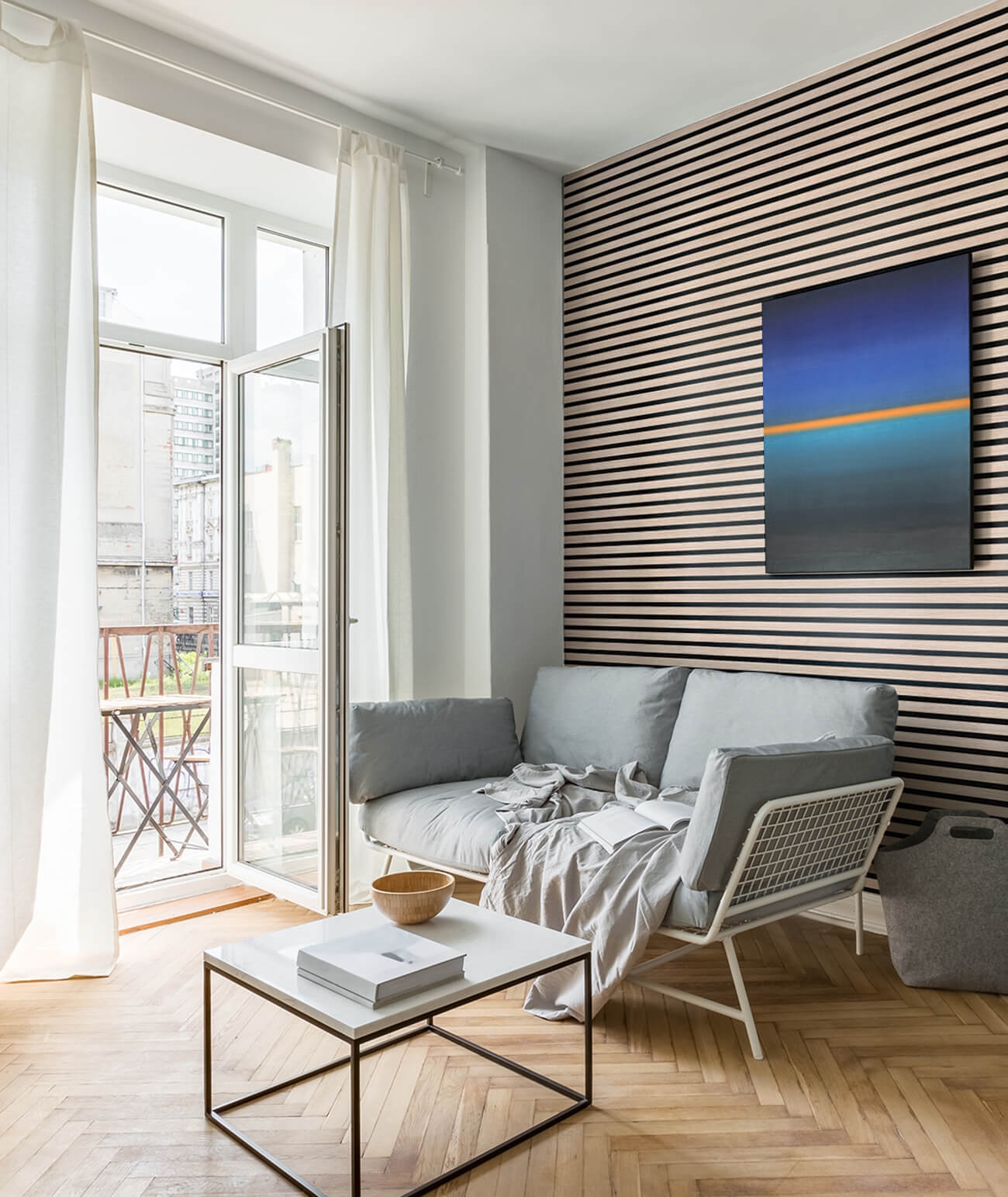 275x30x2,6 cm LD Panel akustyczny na grubym filcu (dąb sonoma) - lamele ścienne i sufitowe 3D