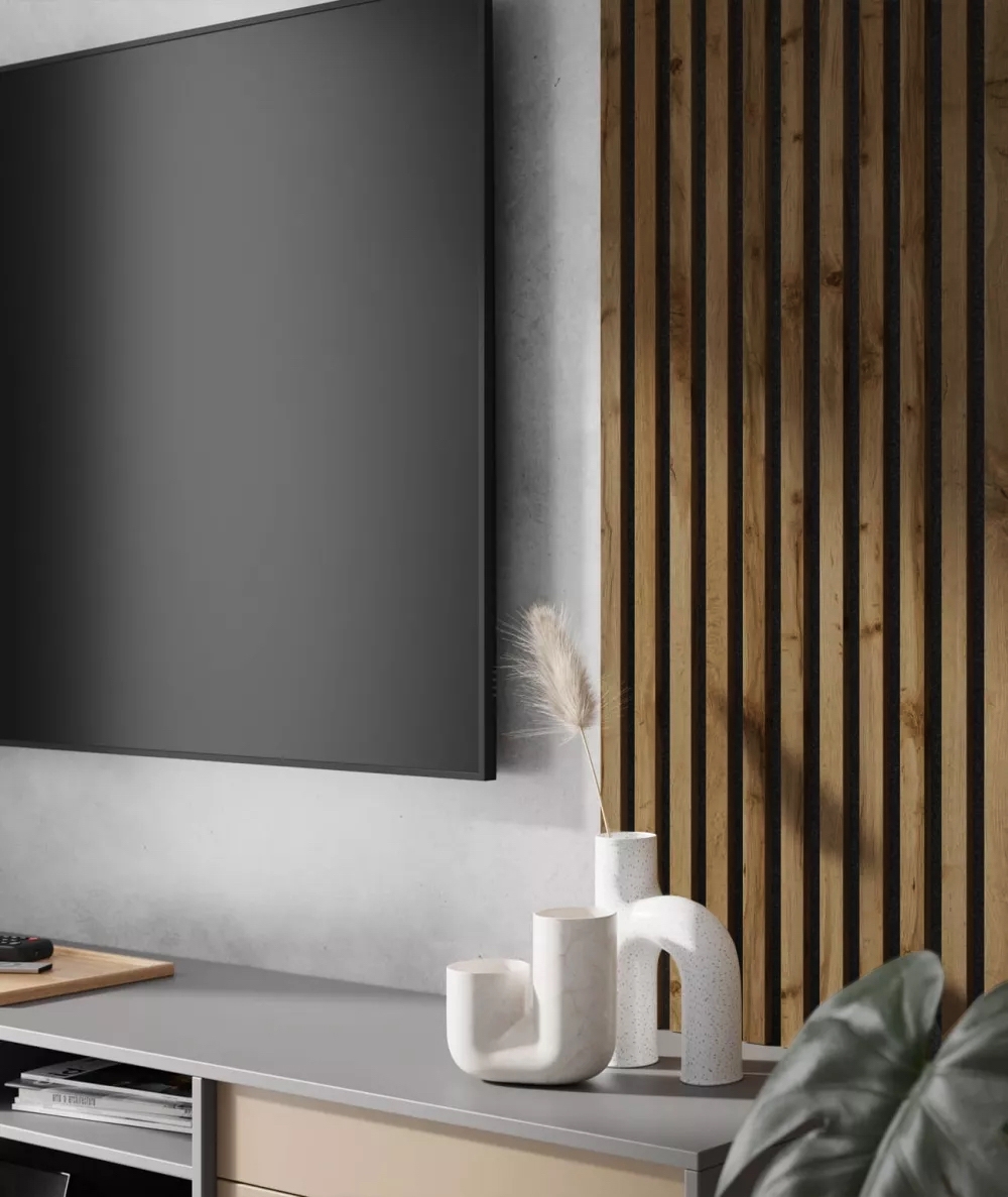 275x30x2,6 cm LD Panel akustyczny na grubym filcu (dąb wotan) - lamele ścienne i sufitowe 3D
