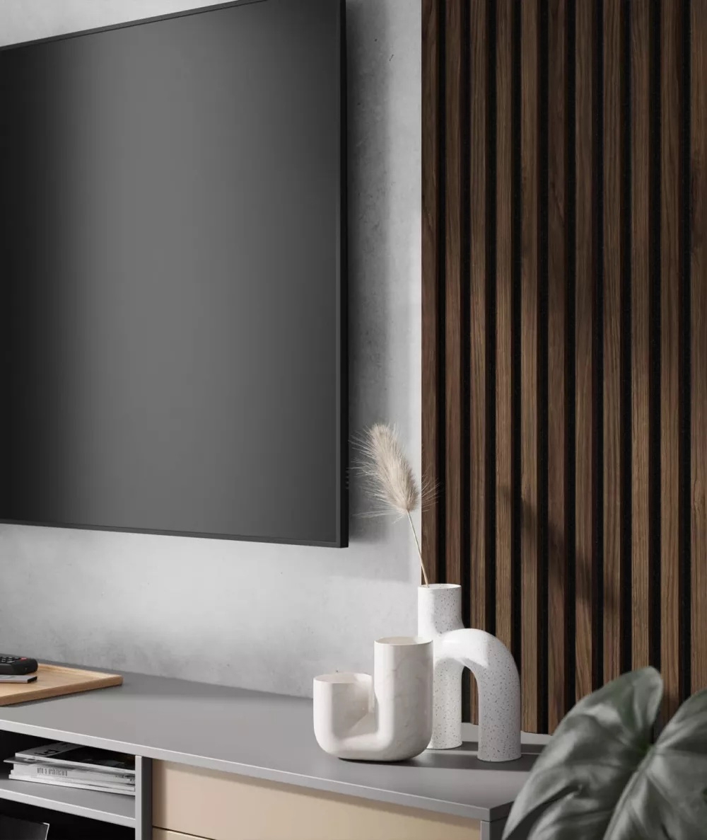 275x30x2,6 cm LD Panel akustyczny na grubym filcu (orzech klasyczny) - lamele ścienne i sufitowe 3D