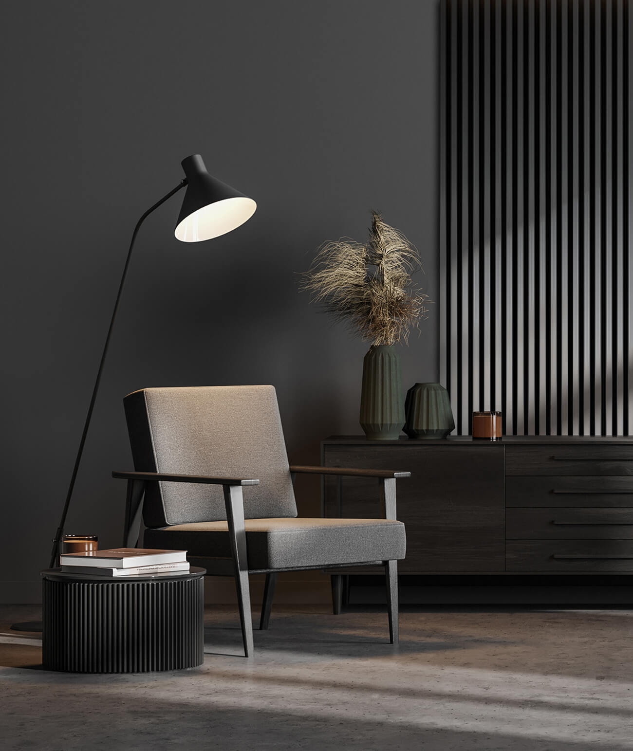 275x30x2,6 cm LD Panel akustyczny na grubym filcu (grafit) - lamele ścienne i sufitowe 3D