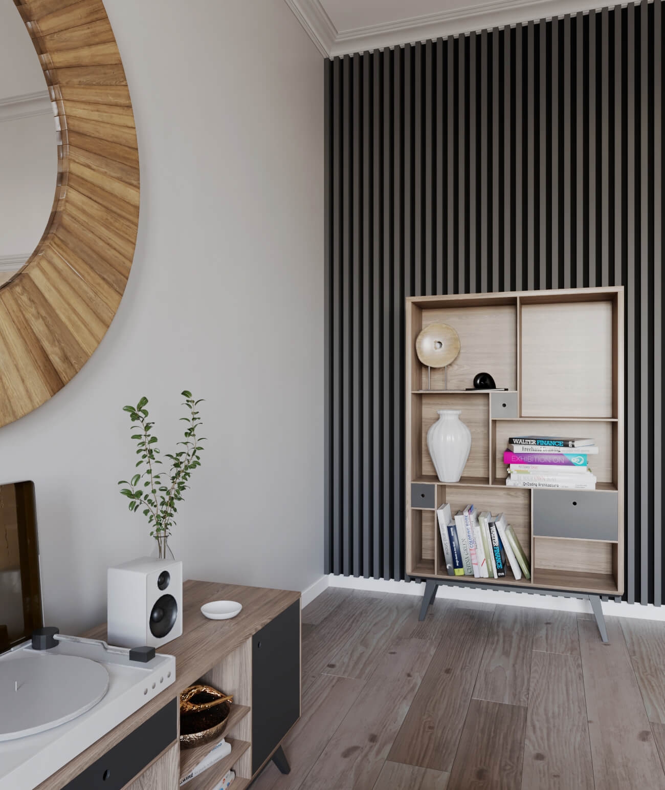 275x48x5,9 cm LD Panel akustyczny na płycie MDF (8 lameli grafit) - dekoracja ścienna 3D