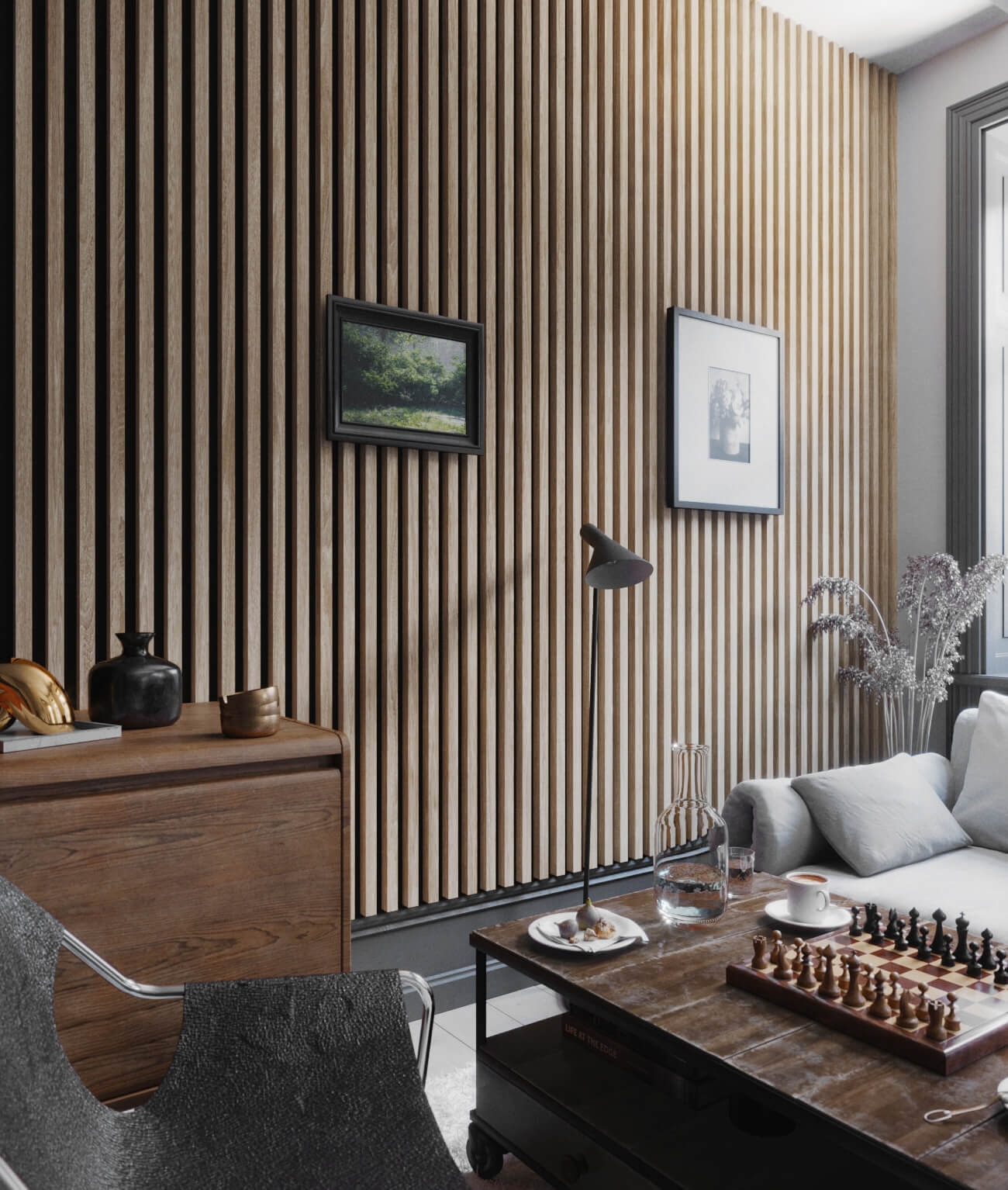 275x48x5,9 cm LD (8 lameli dąb Sonoma) panel akustyczny na płycie MDF - dekoracja ścienna 3D