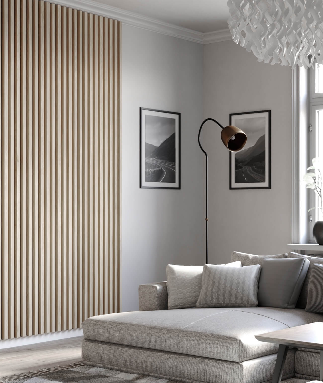 275x51x5,9 cm LD (9 lameli dąb bielony) panel akustyczny na płycie MDF - dekoracja ścienna 3D