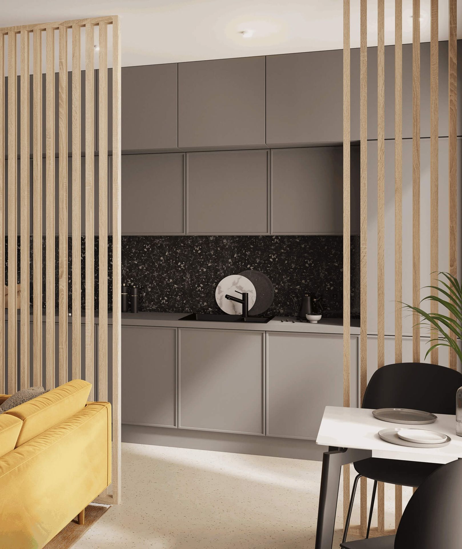 275x51x7 cm LD (Dąb sonoma) ścianka z lameli wolnostojących - aranżacja ażurowa 3D