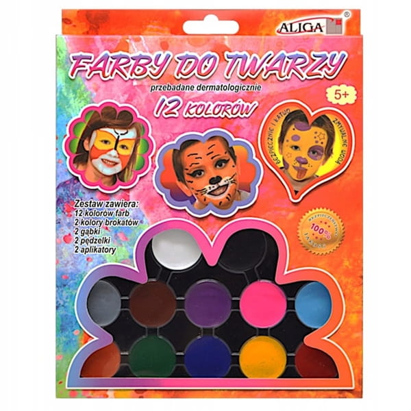 Makijaż/farby do malowania twarzy ALIGA 12 kolorów+akcesoria /FA012/
