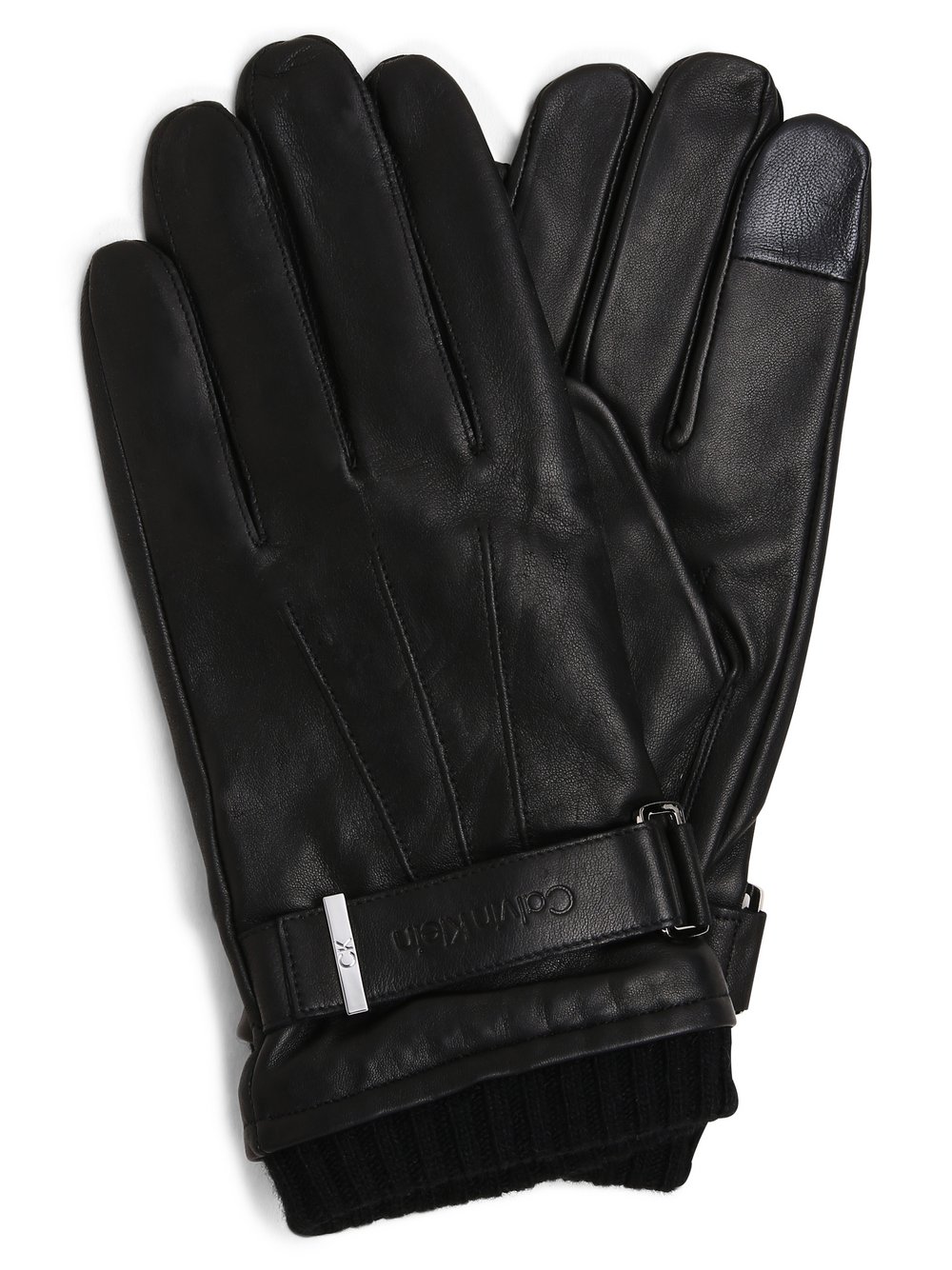 Calvin Klein - Skórzane rękawiczki męskie, czarny