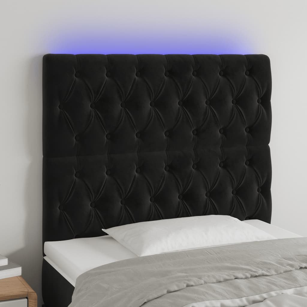 vidaXL Zagłówek do łóżka z LED, czarny, 90x7x118/128 cm, aksamit