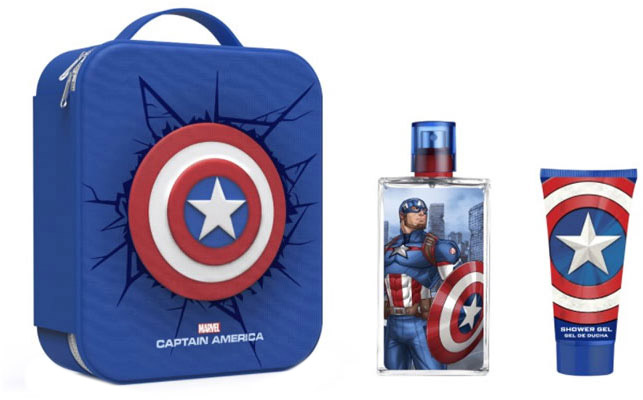 Zestaw Marvel Captain America Woda perfumowana Eau De Toilette Spray 100 ml + Żel pod prysznic 60 ml + Torebka