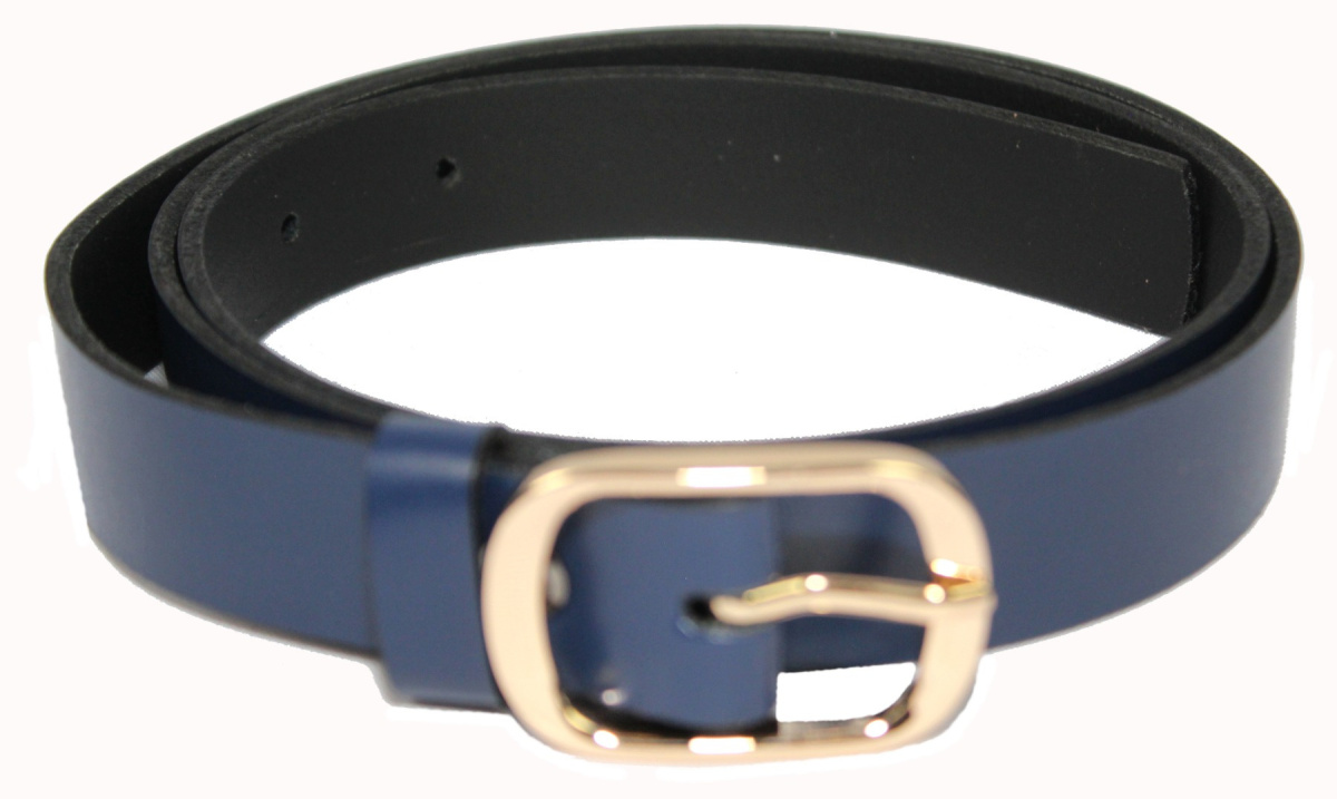 Pasek Damski Skórzany Gładki Arucce (PL) 25 mm GRANATOWY Złota Klamra Okrągła