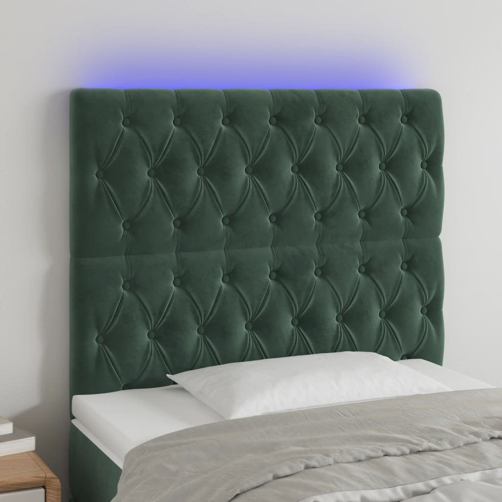 Lumarko Zagłówek do łóżka z LED, ciemnozielony, 100x7x118/128 cm