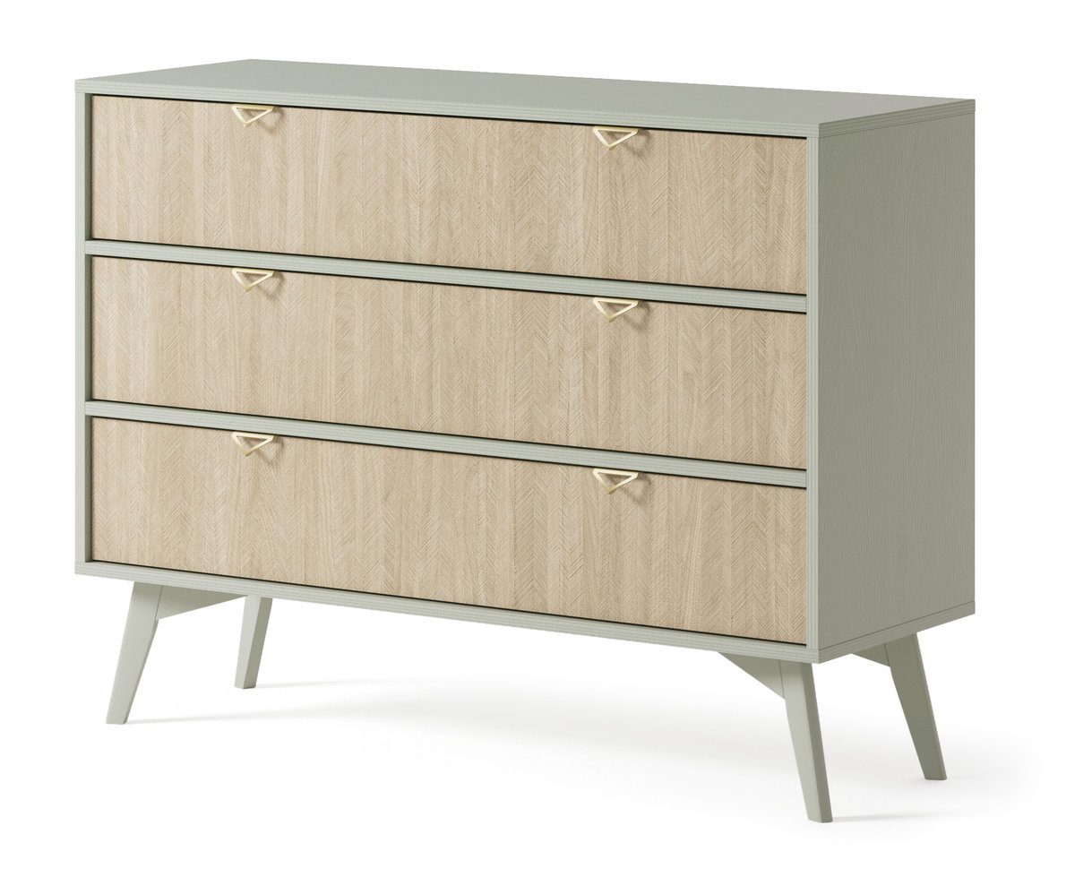 ZIELONA Komoda 106 cm FRONT JODEŁKA 3 Szuflady Nóżki DREWNIANE Uchwyty METALOWE