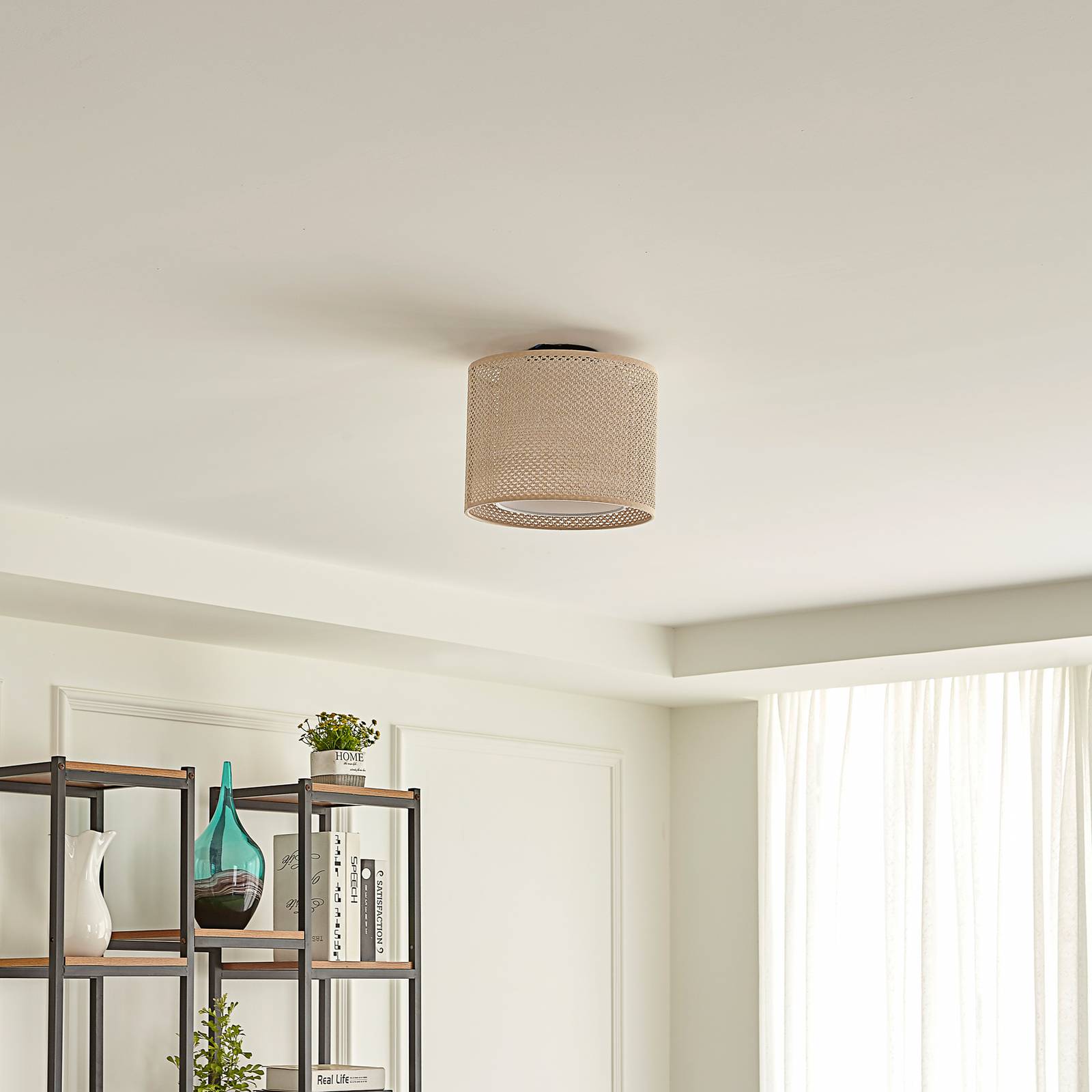 Lampa sufitowa Lindby Soula, Ø 26 cm, beżowa, tworzywo sztuczne, E27