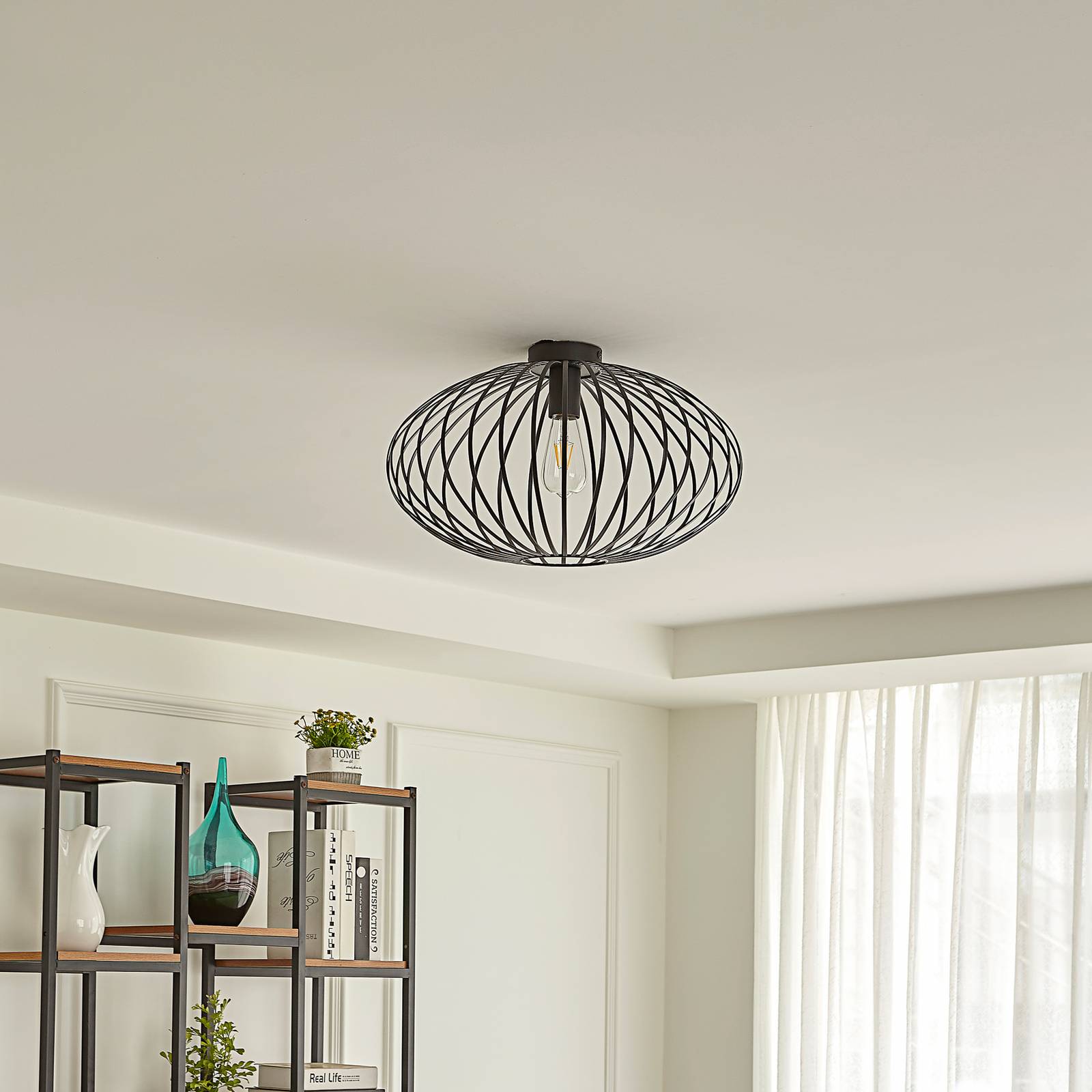 Lampa sufitowa Lindby Maivi, czarna, 50 cm, żelazo, klatka