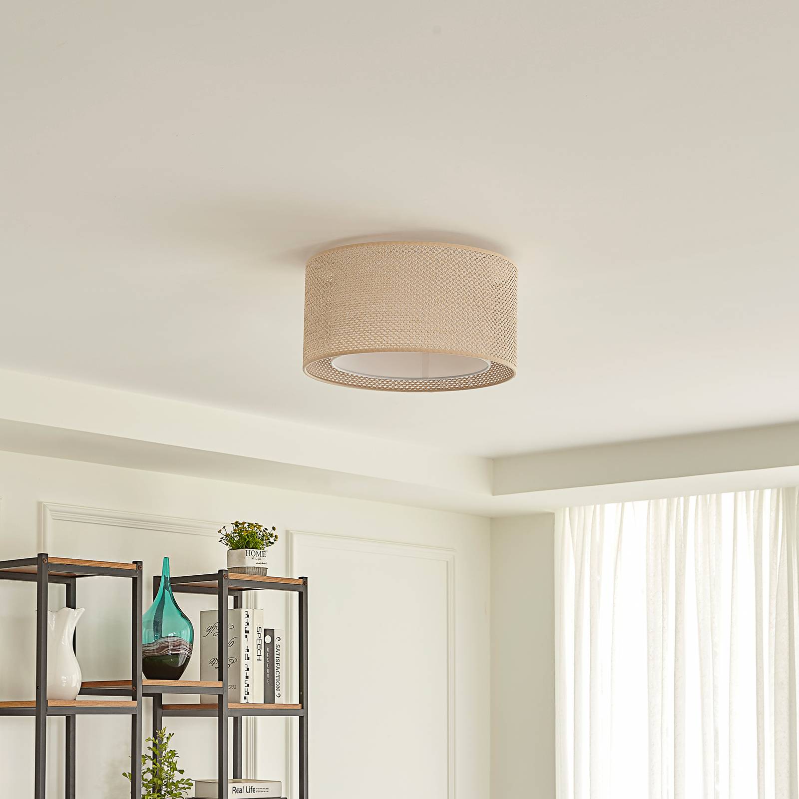 Lampa sufitowa Lindby Soula, Ø 40 cm, beżowa, tworzywo sztuczne, E27