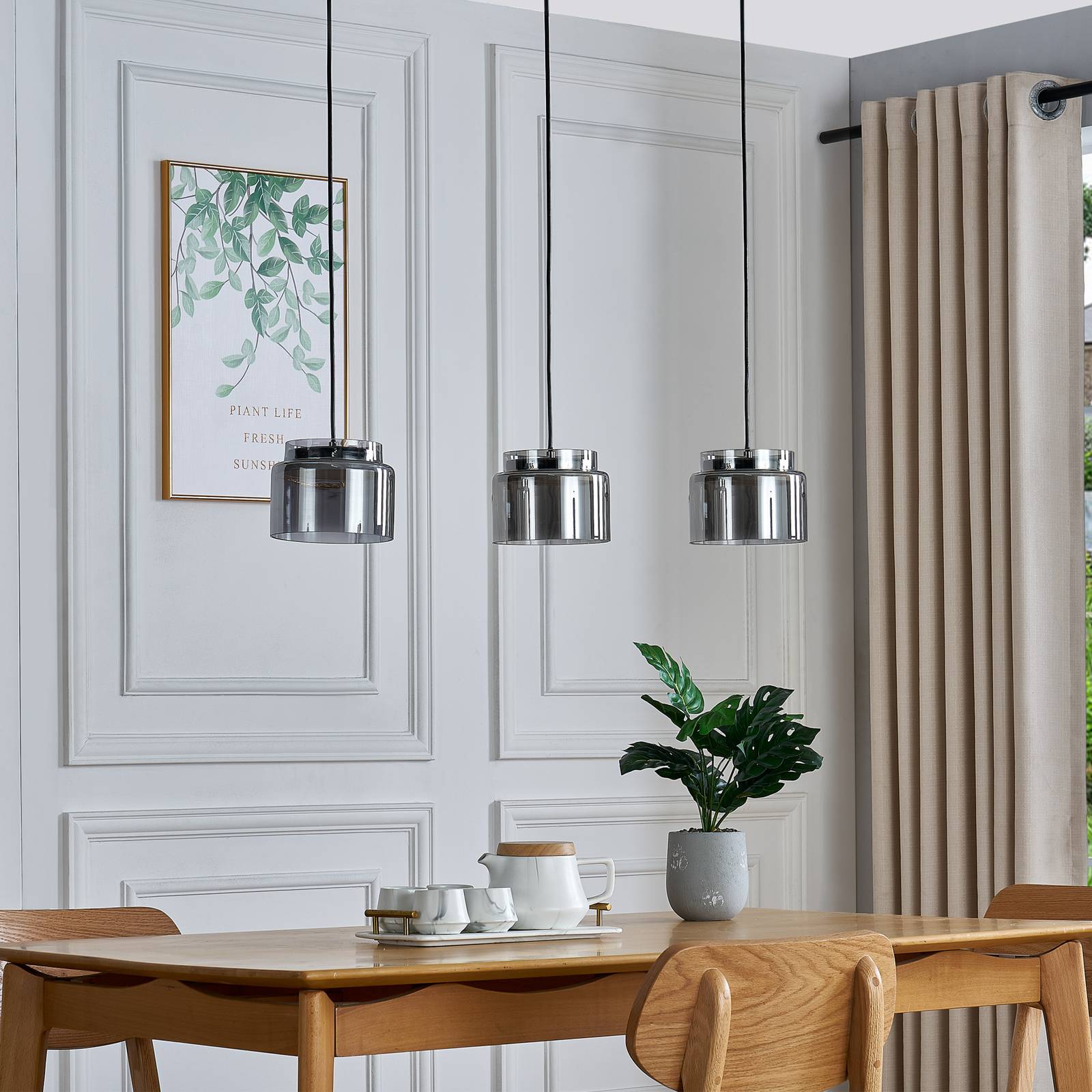 Lucande Diano żyrandol, szary dym, 3-punktowy