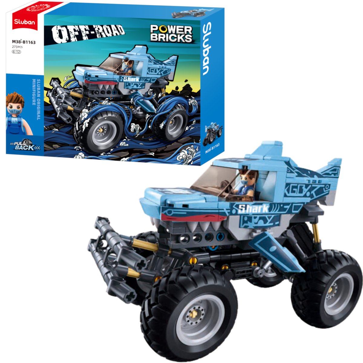 KLOCKI SLUBAN MONSTER TRUCK SAMOCHÓD BIGFOOT BLAUWE HAAI 273 EL.