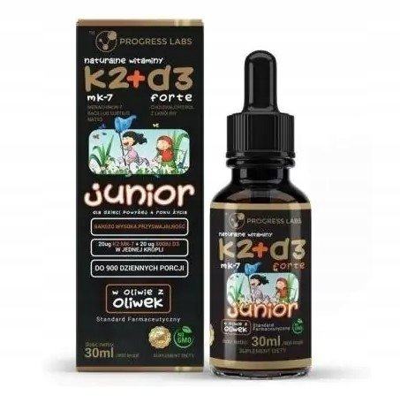 Progress Labs Progress Labs Witamina K2 MK-7 + D3 Forte Junior w kroplach 30 ml 3674561