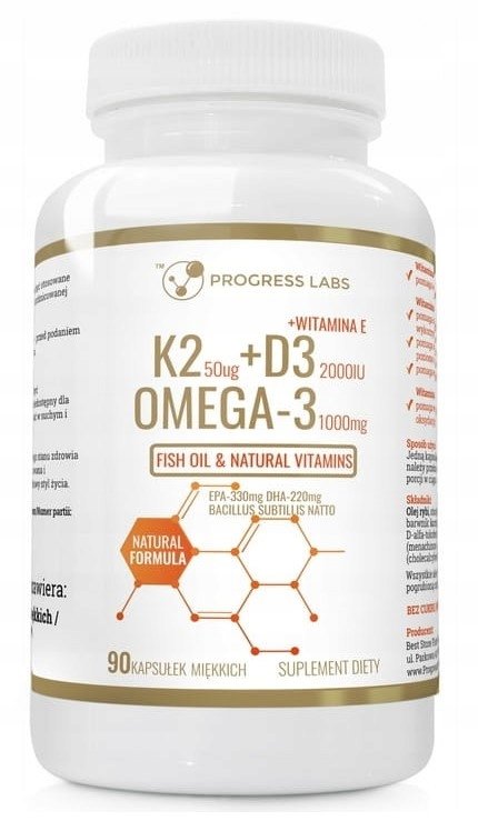 PROGRESS LABS Omega 3 + Wit E + K2 + D3 90 kaps