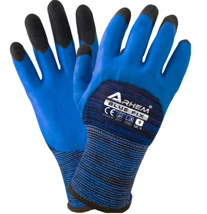 Rękawice ochronne robocze BLUE FIX 10 XL - 12 PAR  bezszwowe podwójnie powlekane ARHEM BLUE FIX 10 5902841701847