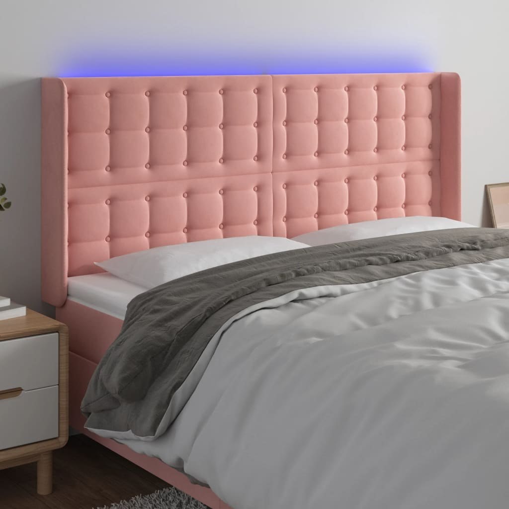 Zagłówek do łóżka z LED, różowy, 183x16x118/128 cm, aksamit Lumarko!