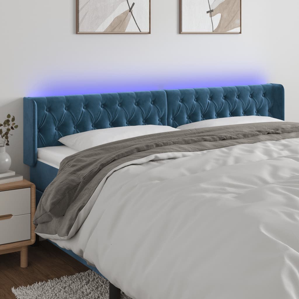 Lumarko Zagłówek do łóżka z LED ciemnoniebieski 183x16x78/88 cm aksamit