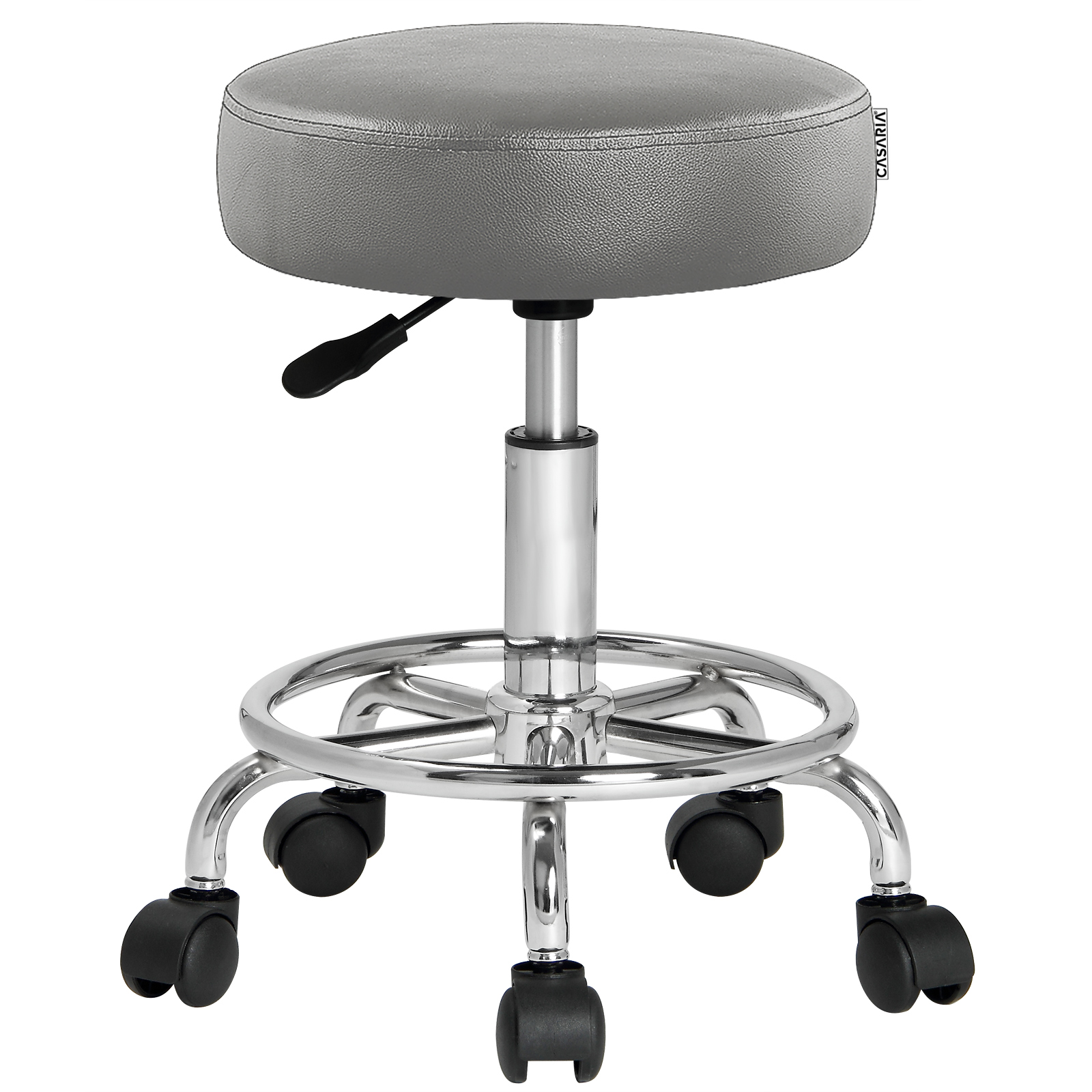 Taboret obrotowy Szary Imitacja Skóry 360° Z Podnóżkiem