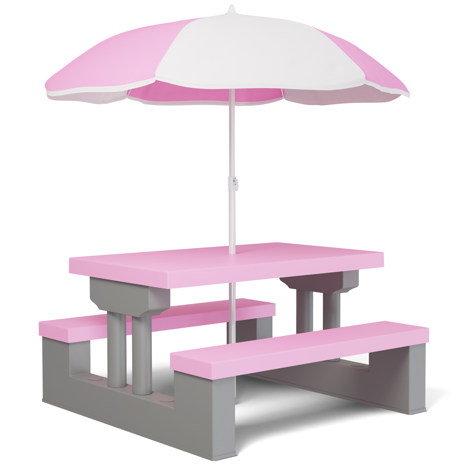 Meble ogrodowe dla dzieci różowy stolik piknikowy parasol