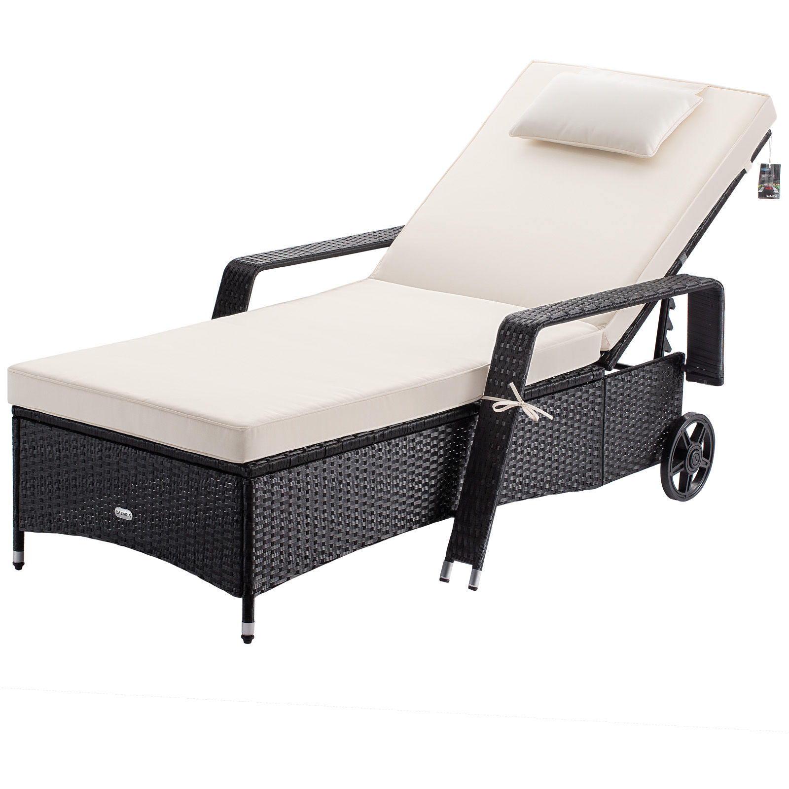 Leżak ogrodowy rattan Czarny/Kremowy 193x90x43cm
