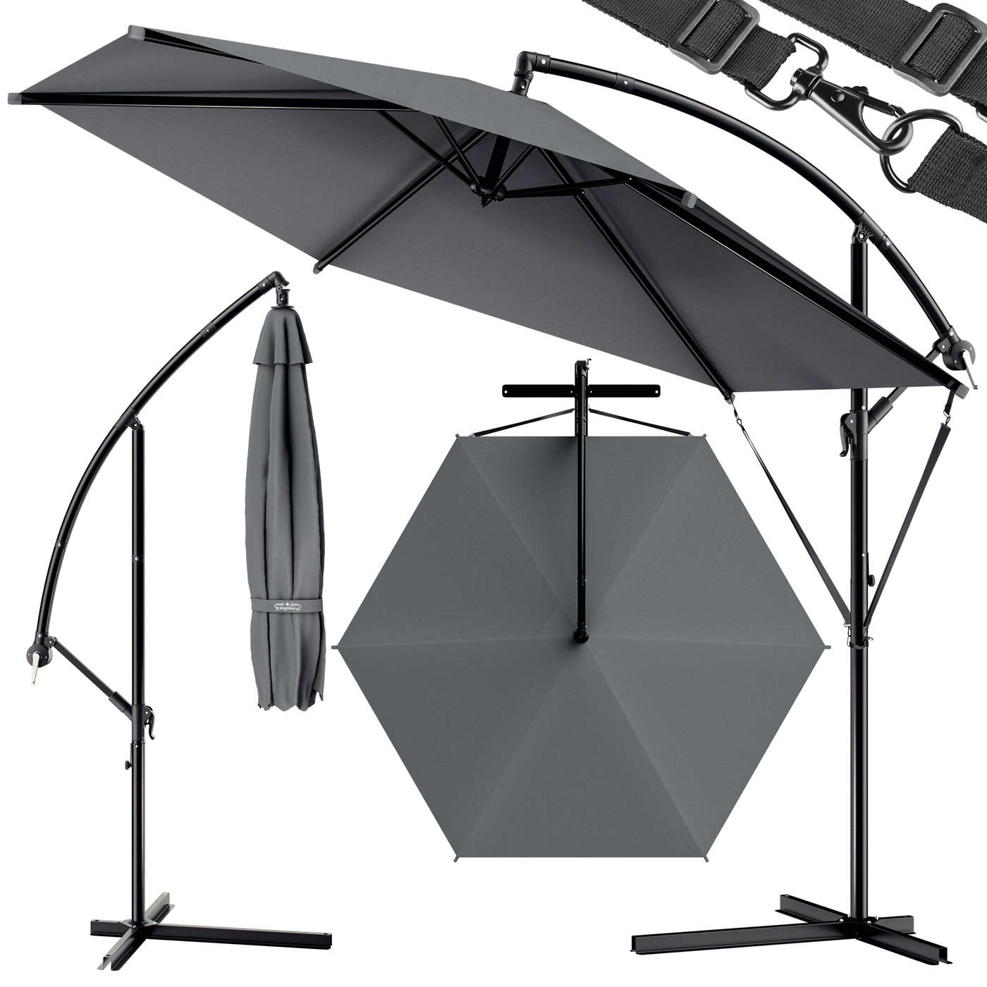 Parasol ogrodowy Antracytowy Aluminiowy Ø300cm UV 30+
