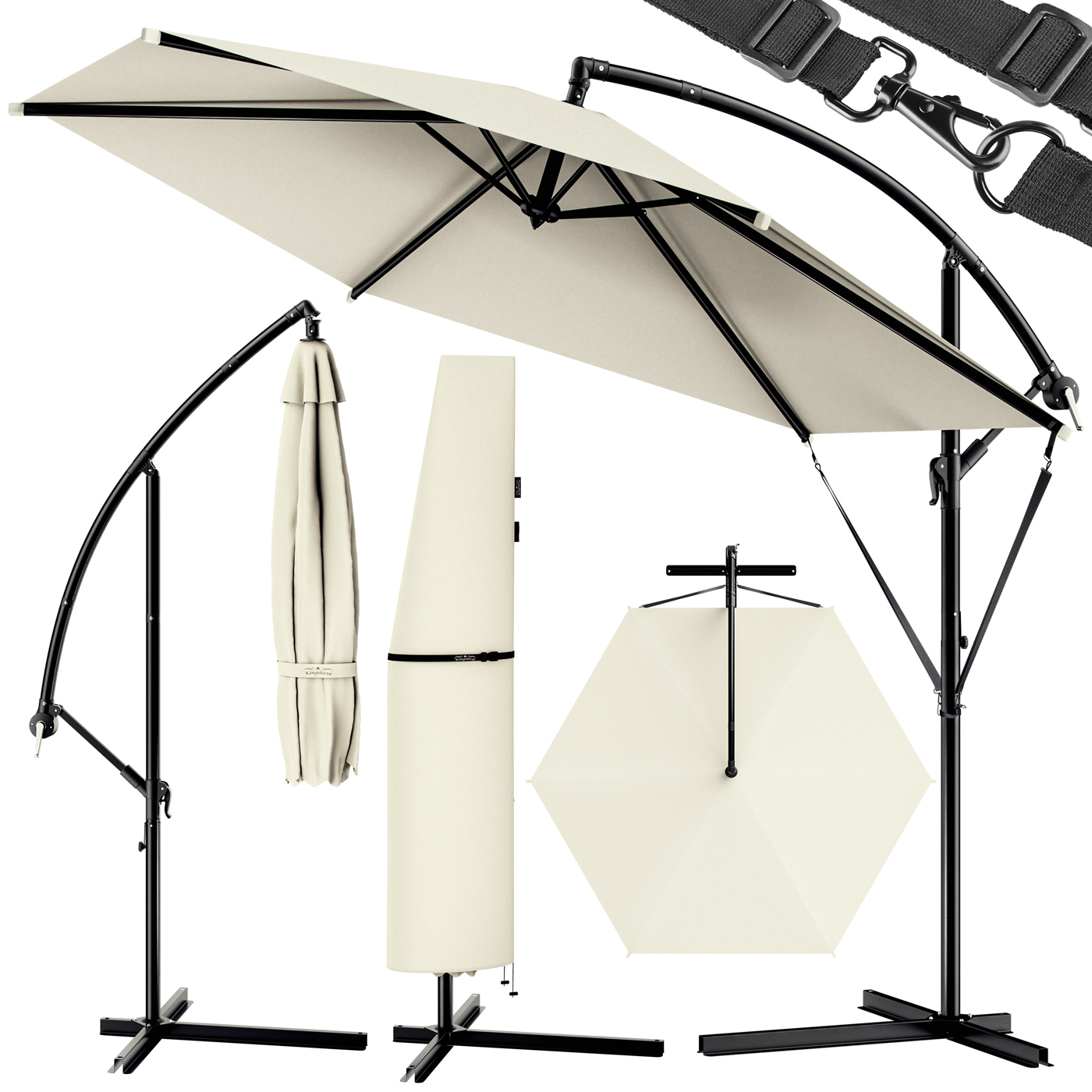 Parasol Ogrodowy Duży Pokrowiec 300cm Kremowy UV 30+