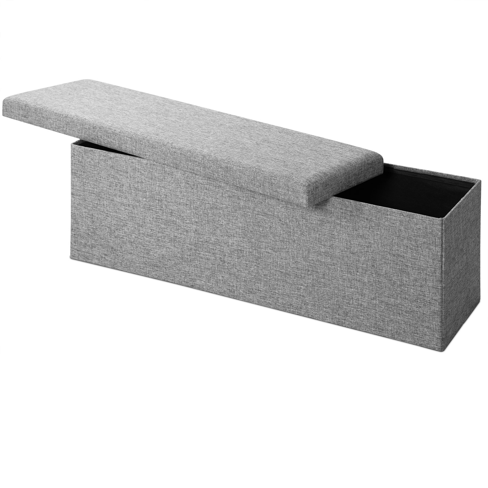 Pufa Tapicerowana z Pojemnikiem Schowkiem Szara 115x38x38cm Ze Schowkiem Składana