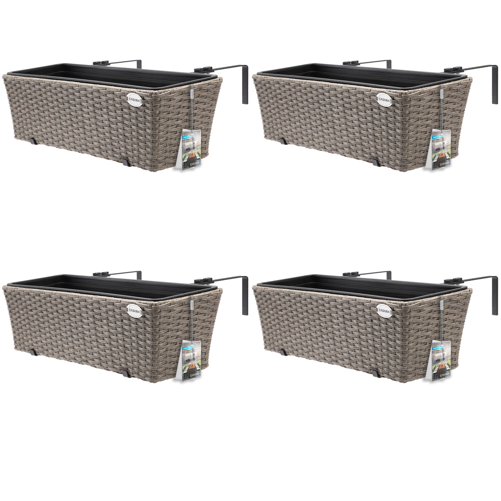 Zestaw 4 Skrzynek Balkonowych Donice Rattan 11l Kremowe